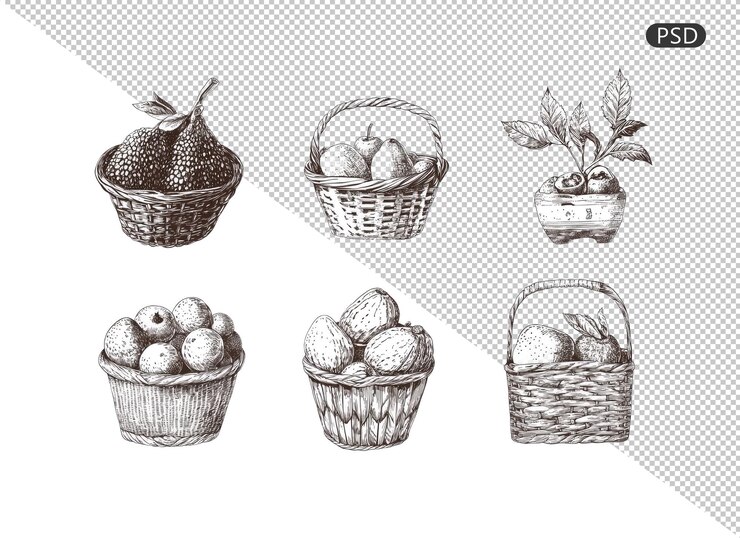 PSD cesta decorativa para la exhibición de frutas