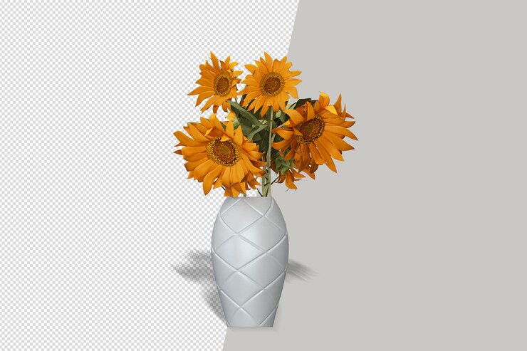 PSD cesta de flores en renderizado 3d