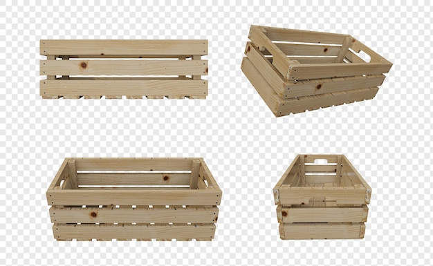 Cesta de madera en blanco vacía o cajas aisladas