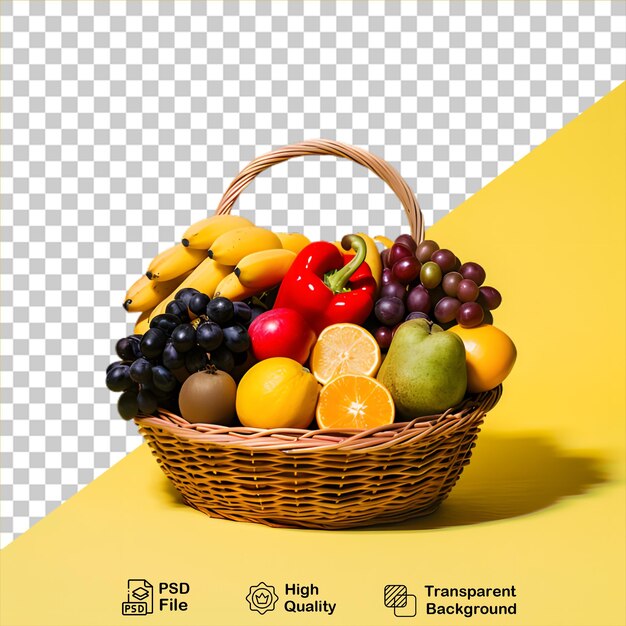 PSD cesta de mimbre de madera con frutas en fondo transparente incluye archivo png