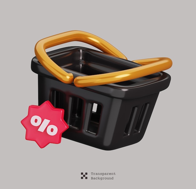 Cesta negra aislada Concepto de compras del Viernes Negro Ilustración de representación 3D