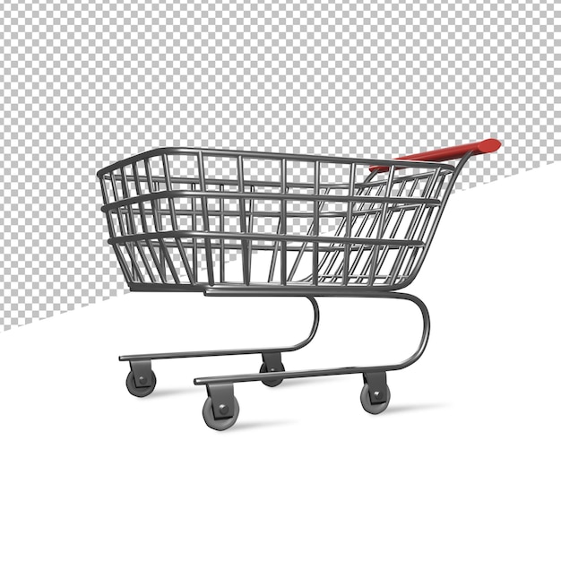 Cesta ou carrinho de compras em uma ilustração de renderização 3d de fundo transparente