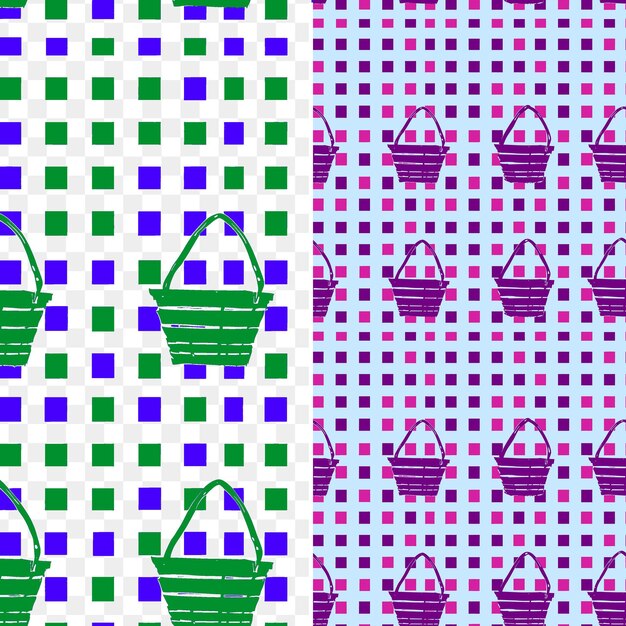 PSD cesta de picnic con formas de alimentos y diseño encantador con azulejos de patrón sin costuras de ging día mundial del océano