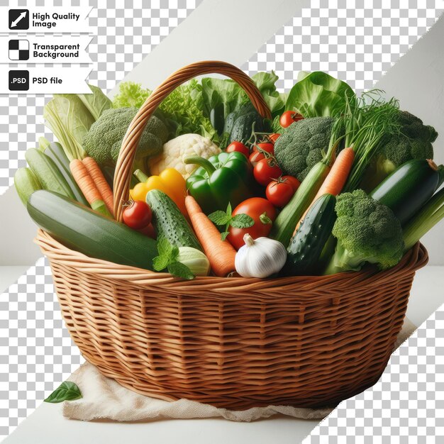 Cesta psd con verduras en fondo transparente con capa de máscara editable