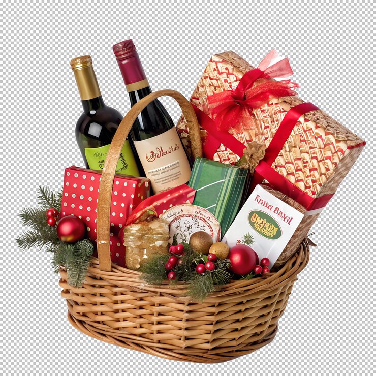 PSD cesta de regalos de navidad con vino