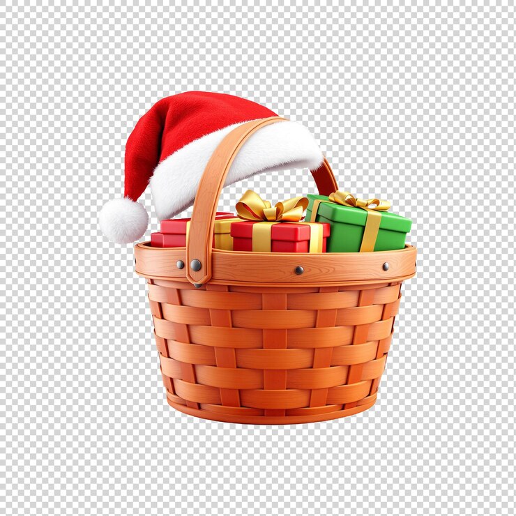 PSD cesta de regalos con el sombrero de papá noel