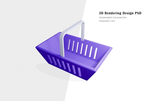 Cesta roxa de compras vazia com renderização em 3d. carrinhos de compras realistas vazios isolados.