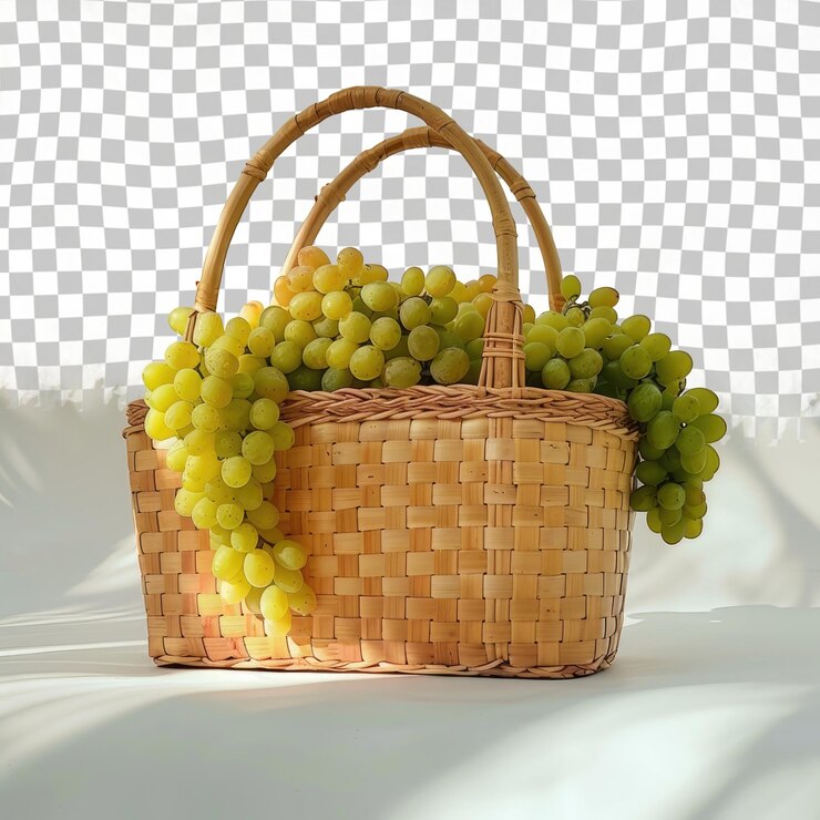 PSD una cesta de uvas con una canasta de uvas en el fondo
