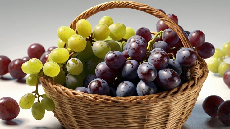 PSD cesta de uvas con fondo transparente