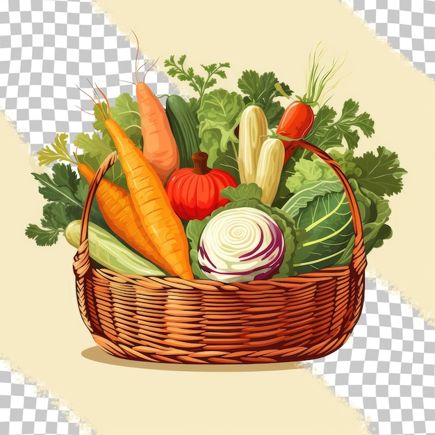 PSD una cesta de verduras con una cesta de verduras sobre un fondo a cuadros.