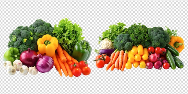 Cestas cheias de vegetais de alta qualidade realistas sobre um fundo transparente