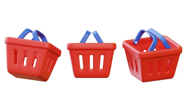 Cestas de compras rojas con mangos azules