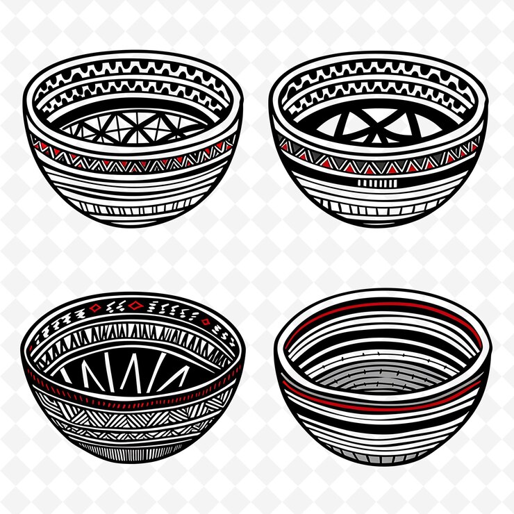 PSD cestas de grama doce nativas americanas com padrões tradicionais png desenhos únicos de motivos estilizados