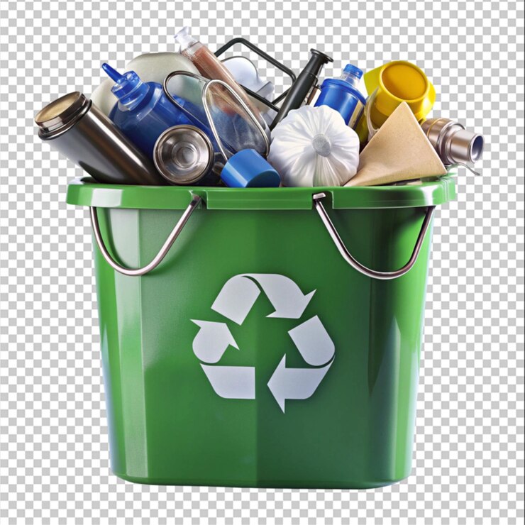 PSD cesti di riciclaggio vibranti con simbolo di ricicloggio isolato su sfondo bianco casti di riciclaggio verdi, gialli, blu e rossi con ruote di plastica