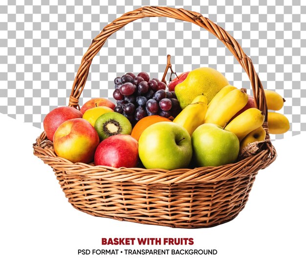 PSD cesto com frutas isoladas em fundo transparente png