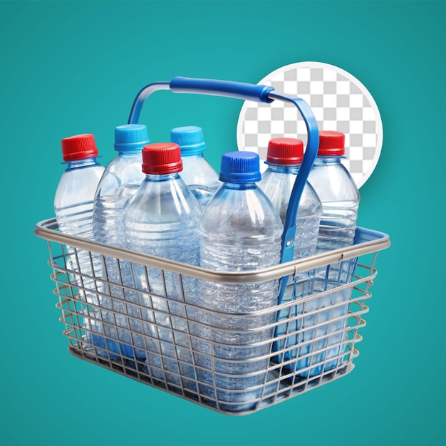 PSD cesto de compras com refrigerador de água e garrafas de dispensador de água renderização 3d