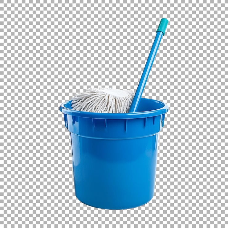 PSD cesto de limpeza png com esfregão em fundo transparente ai gerado