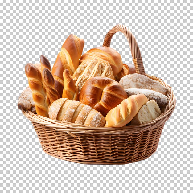 PSD cesto de torradas de pão e baguetes em fundo transparente
