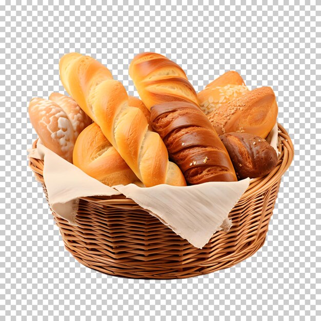 PSD cesto de torradas de pão e baguetes em fundo transparente