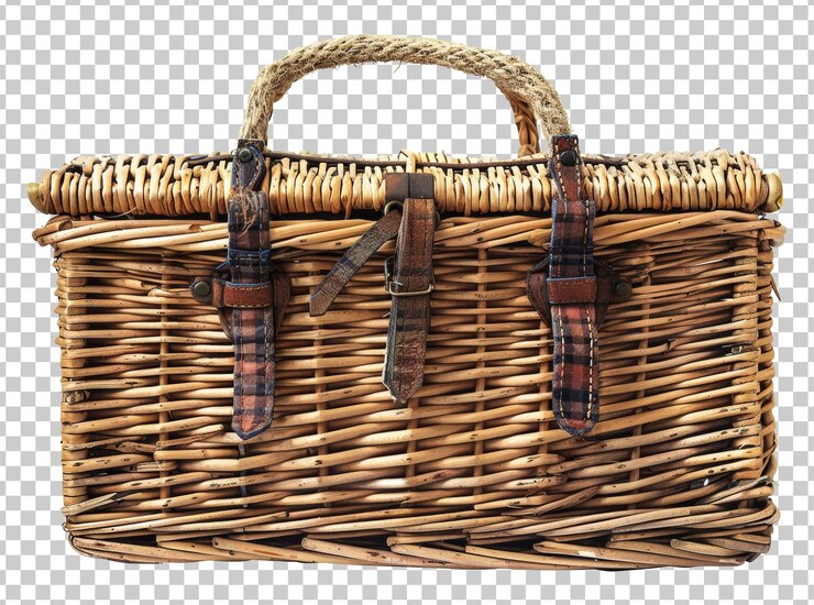 PSD cesto de picnic de mimbre tradicional vacío aislado en un fondo transparente png