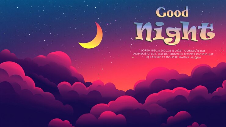 PSD céu noturno de fundo com meia lua em nuvens e estrelas ilustração vetorial