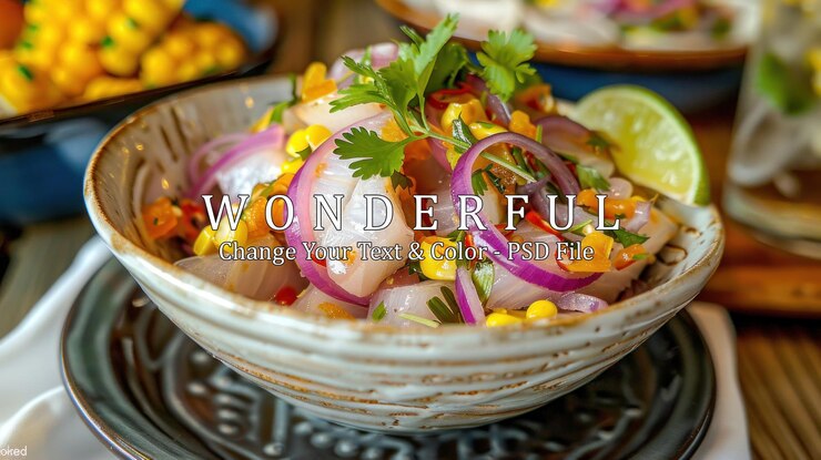 PSD ceviche com cebola vermelha de milho e cilantro