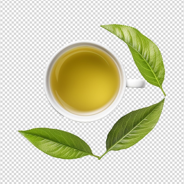 PSD chá com folhas isoladas em fundo transparente