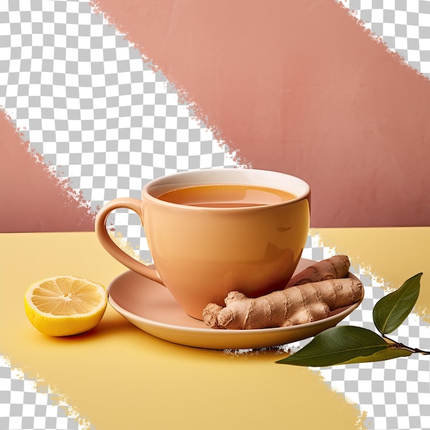 PSD chá de gengibre com limão e canela de fundo saudável e transparente