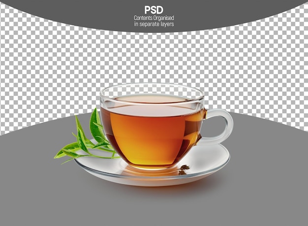 Chá em xícara transparente isolado em fundo transparente
