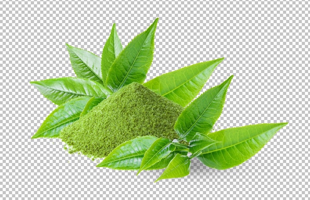 Chá verde matcha instantâneo com folha na camada alfa