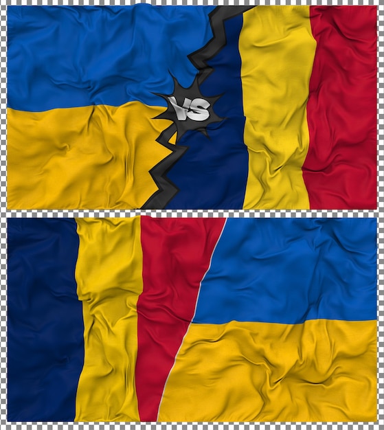 Chad contro l'Ucraina Metà bandiera combinata tessuto di stoffa Bump Rendering 3D