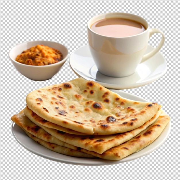chai paratha tè caldo servito con pane piatto su sfondo trasparente