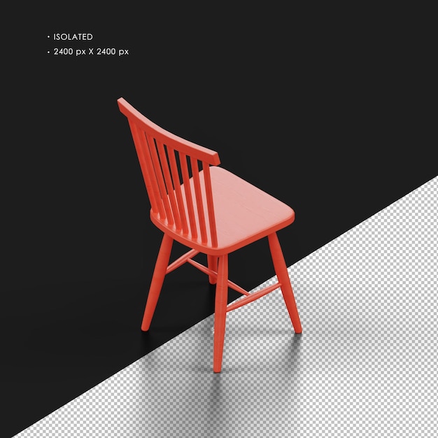 Chaise en bois simple rouge réaliste isolée Isométrique en haut à droite vue arrière