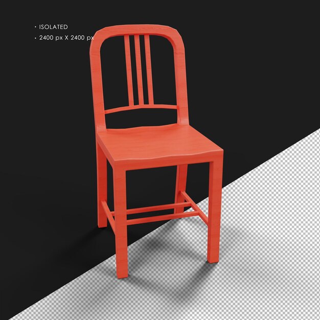 Chaise en bois simple de Windsor réaliste rouge isolée vue à l'angle avant droit