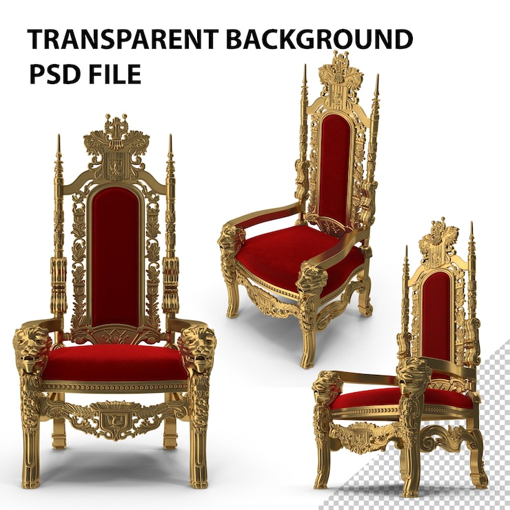PSD chaise du trône baroque en or rouge png