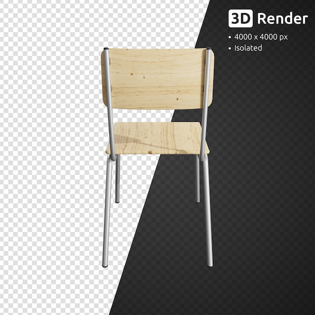 Chaise d'école en bois rendu 3d isolé