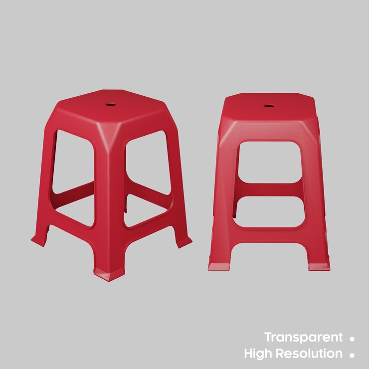PSD chaise haute en plastique rouge rendu 3d