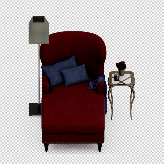 Chaise longue isométrica 3d render