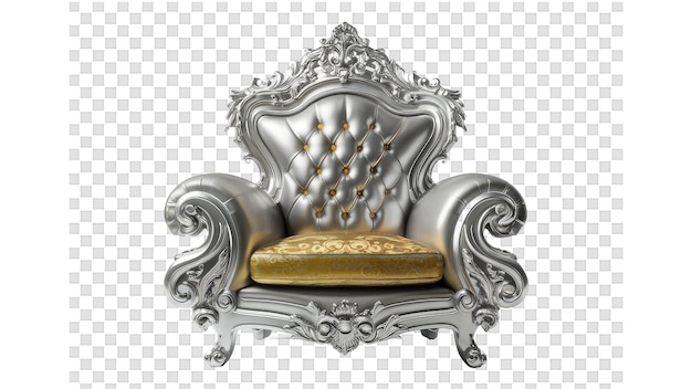 PSD une chaise d'or avec un coussin d'or et un cushion d'or
