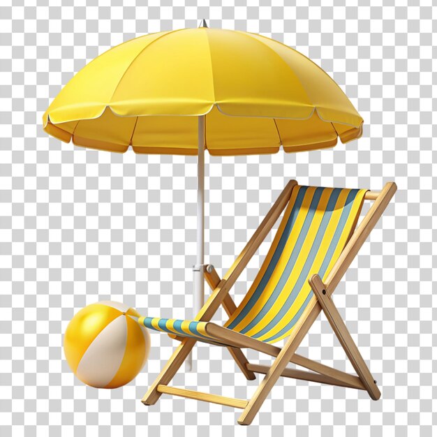 Chaise De Plage Vectorielle 3d Parapluie Jaune Et Balle Isolée Sur Un Fond Transparent