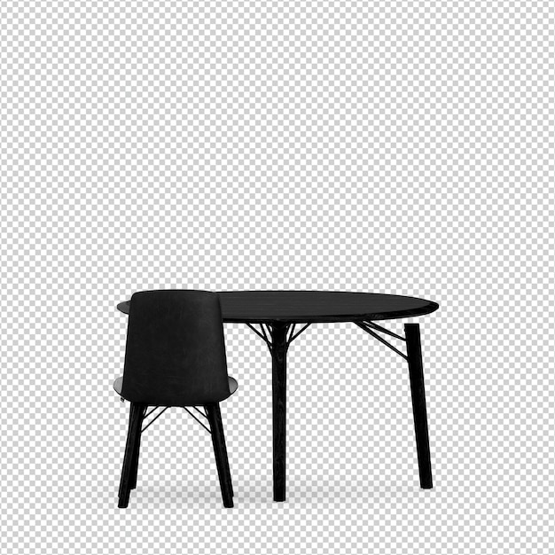 PSD chaise et table isométrique rendu isolé 3d