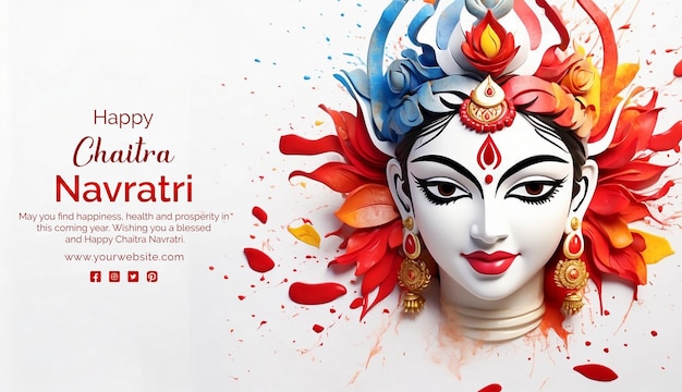 PSD chaitra navratri conceito deusa durga retrato usando aquarela em fundo branco renderização 3d