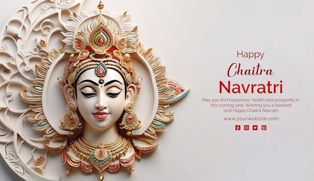 PSD chaitra navratri concept déesse durga sculpture 3d vue plate avec mandala sur le fond wihte
