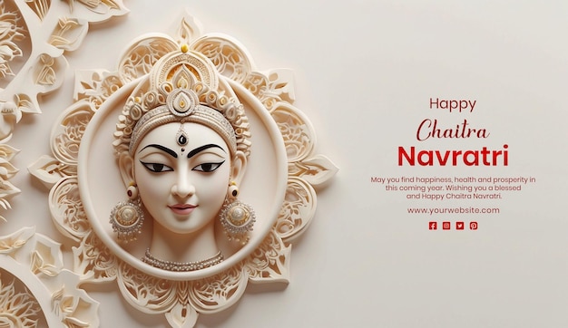 PSD chaitra navratri concept déesse durga sculpture 3d vue plate avec mandala sur le fond wihte