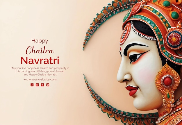 Chaitra navratri konzept göttin durga skulptur seitliche sicht mit mandala auf pfirsich fuzz hintergrund