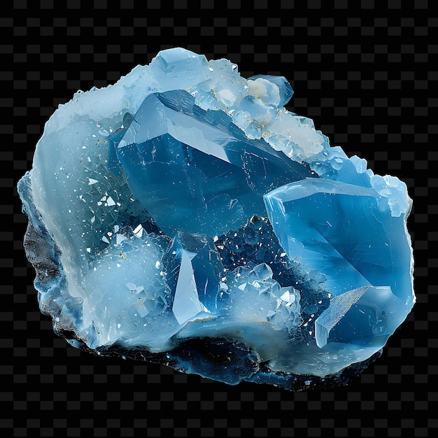 PSD chalcedony-kristall mit druzy-form blaue farbe und durchscheinende png-gradientobjekt auf dunklem hintergrund