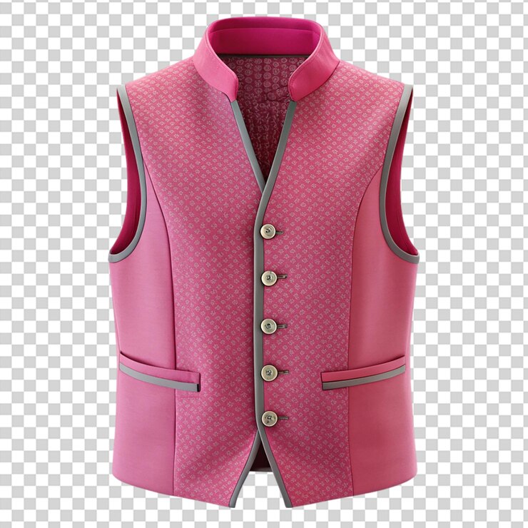 PSD un chaleco rosa con un cuello marrón y botones en un fondo transparente