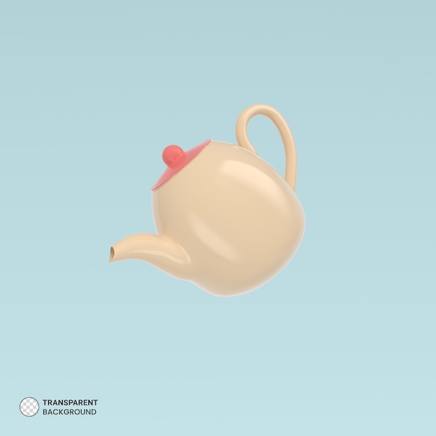 Chaleira de chá de cozinha e ícone de xícara isolado ilustração de renderização 3d