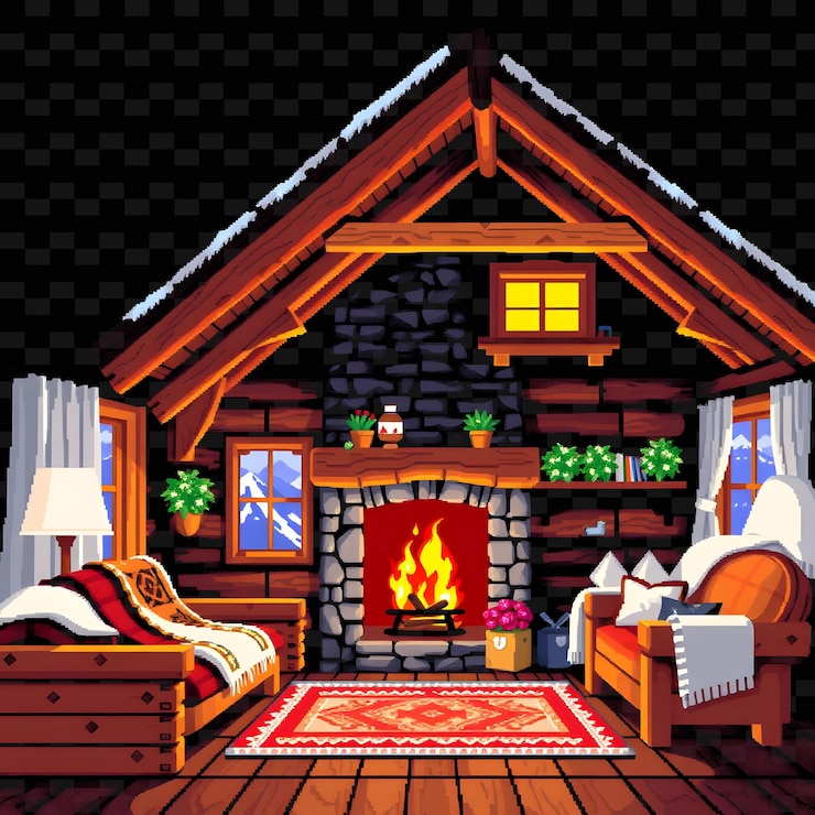 PSD chalet suizo con conforto acogedor vigas de madera chimenea de piedra lana b png diseño de elementos de la casa