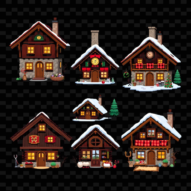 PSD chalets suizos con comodidad alpina techos de madera inclinados chimenea de piedra png elemento de la casa designsy
